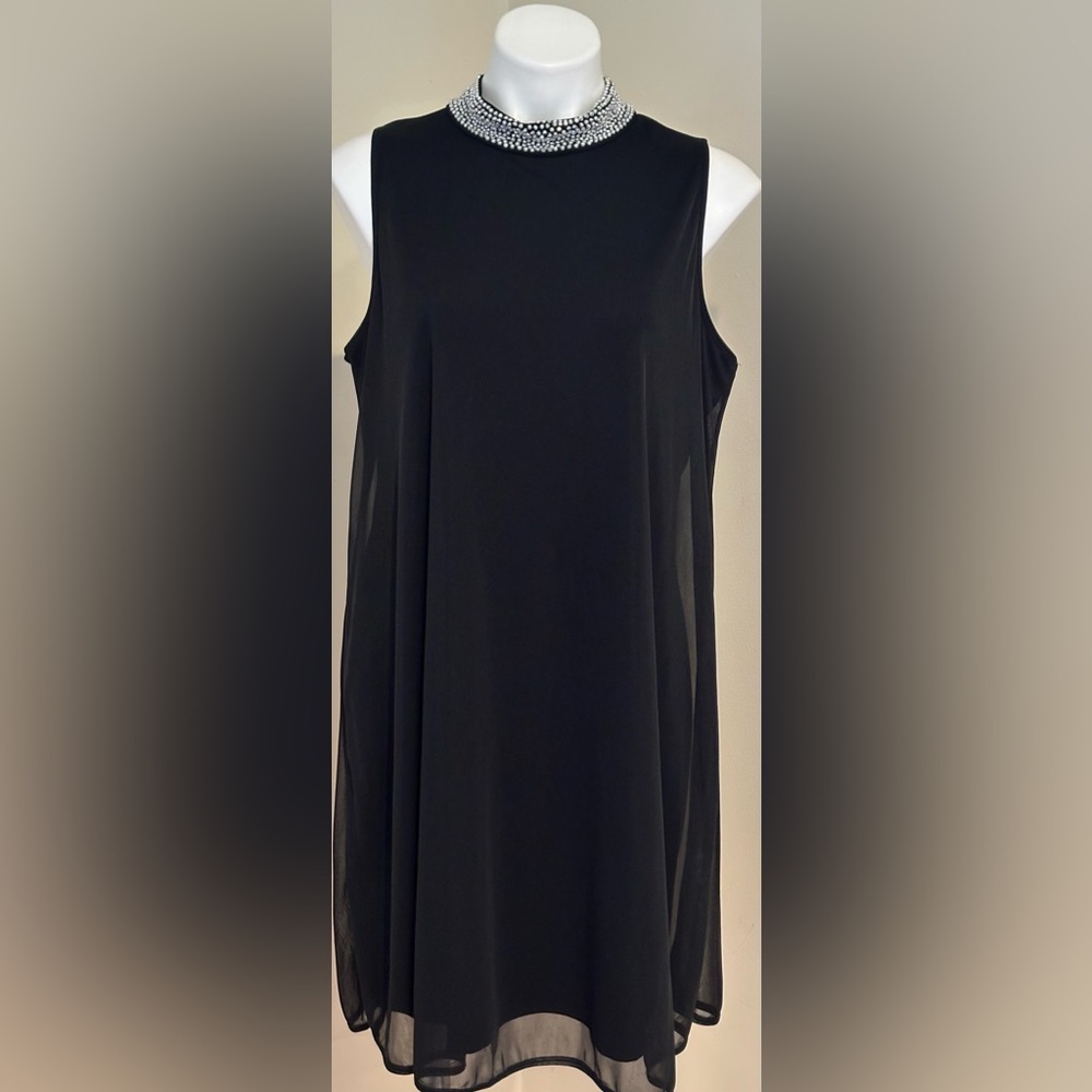 Nik & Nash Black Sleeveless Sheer Dress beaded  Collar. Sz XL